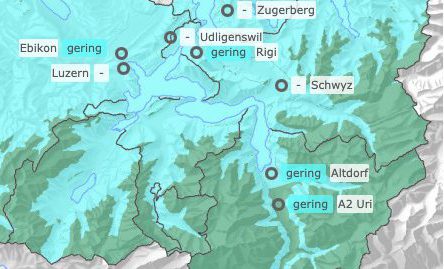 Landkarte der aktuellen Luftqualität Zentralschweiz
