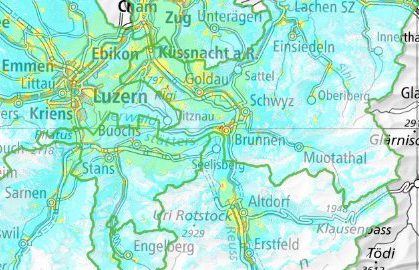 Landkarte der Elektrosmog-Messung in der Zentralschweiz